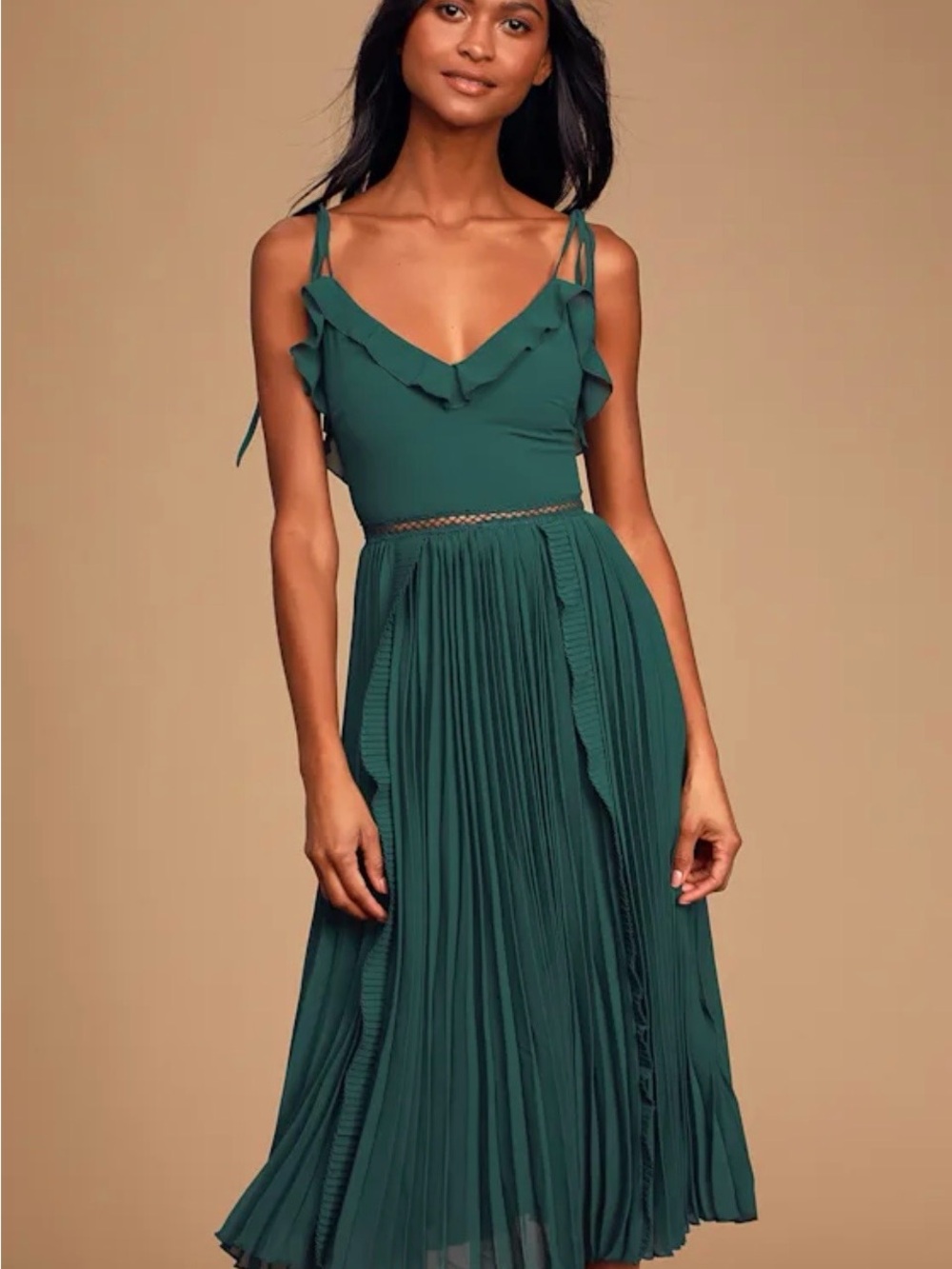 LULUS NEVER A DULL MOMENT DRESS Midi Dress - DARK GREEN New w tag